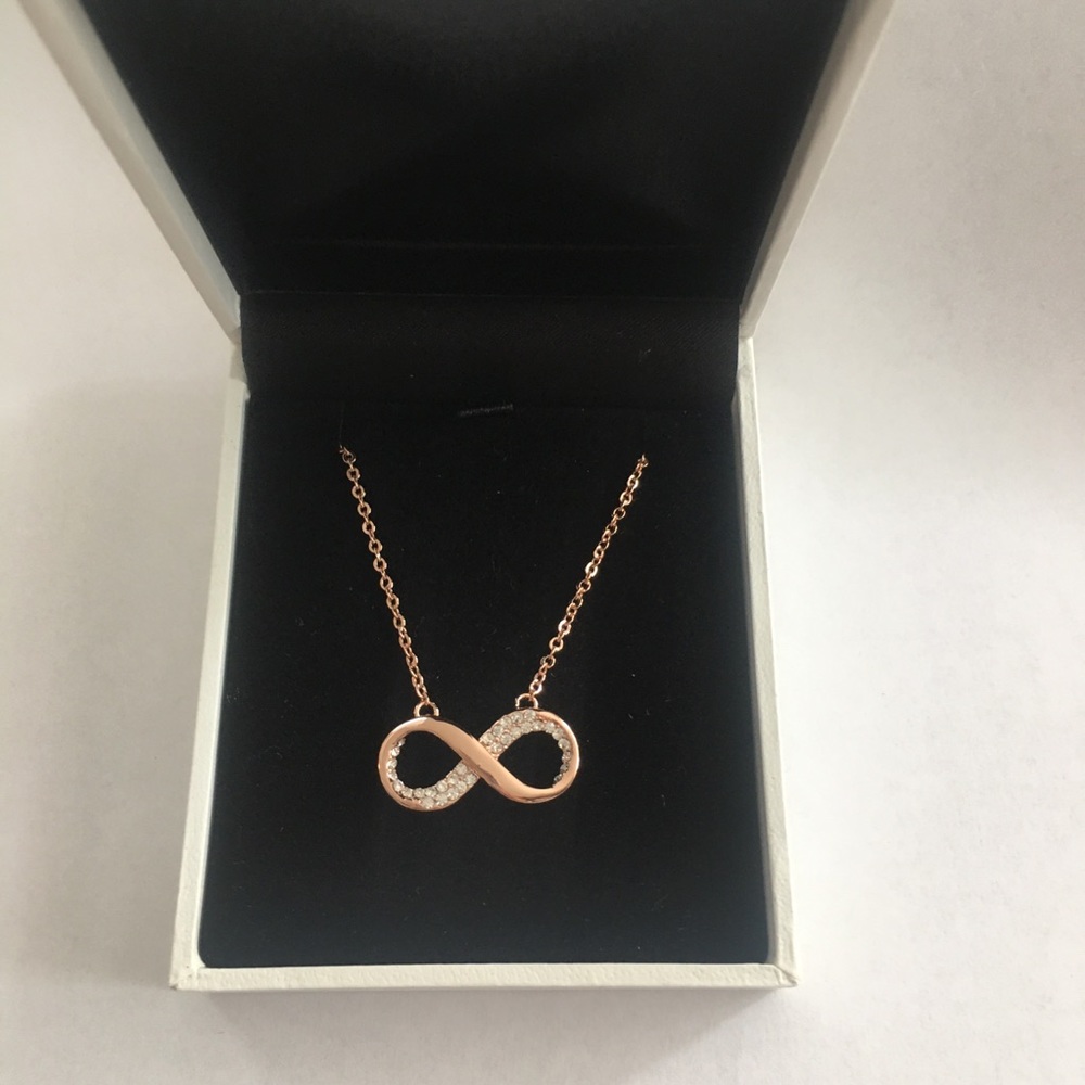 Rose gold plated & cz infinity designer necklace NWOT in gift box - Picture 2 of 6